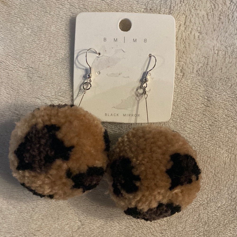 Black Mirror Leopard pompom earrings